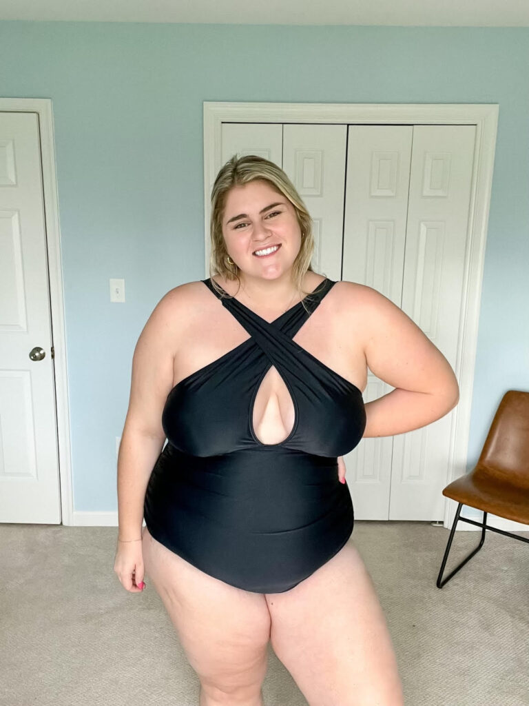 Women's Plus Size One Piece Swimsuit - Neon Trim / Black